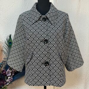 Eden Court- Womens Black & White Geometric Pattern Cropped Blazer (M) ‼️NWT‼️